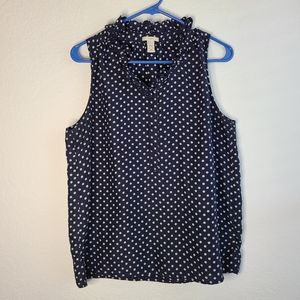 J Crew Silk Sleeveless Navy/White Polka Dot Blouse